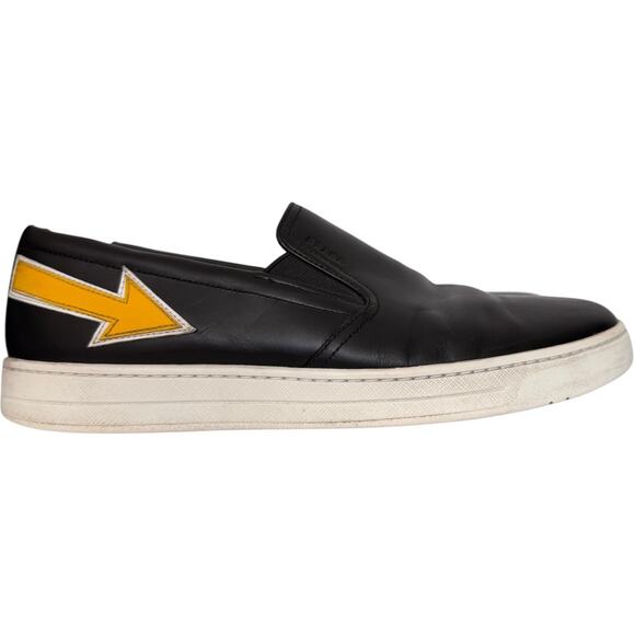 Prada slip on sneakers Linea Rossa Black Leather Yellow Arrow Italy Lady 9 M 7.5 - Picture 9 of 16